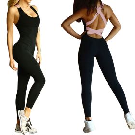 Women  Sports YOGA Workout Gym Fitness Jumpsuit (Color: Pink, size: XXL)