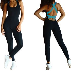 Women  Sports YOGA Workout Gym Fitness Jumpsuit (Color: Blue, size: XXL)