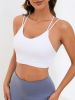 White Double Strap U-neck Sports Bra, Criss Cross Backless Tie Knot Fashion Yoga Fitness Workout Tank Top, Women's Activewear