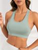 Green Solid Color Breathable Mesh Stitching Tank Top, Sports Yoga Fitness Bra