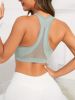 Green Solid Color Breathable Mesh Stitching Tank Top, Sports Yoga Fitness Bra